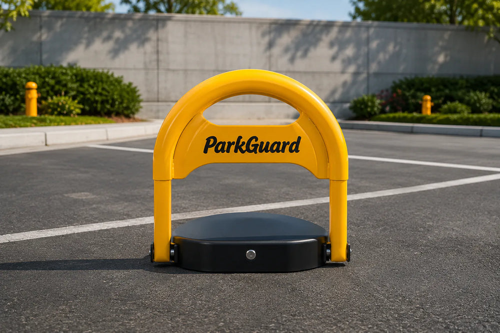 Yellow parking lock reserving a private parking space
