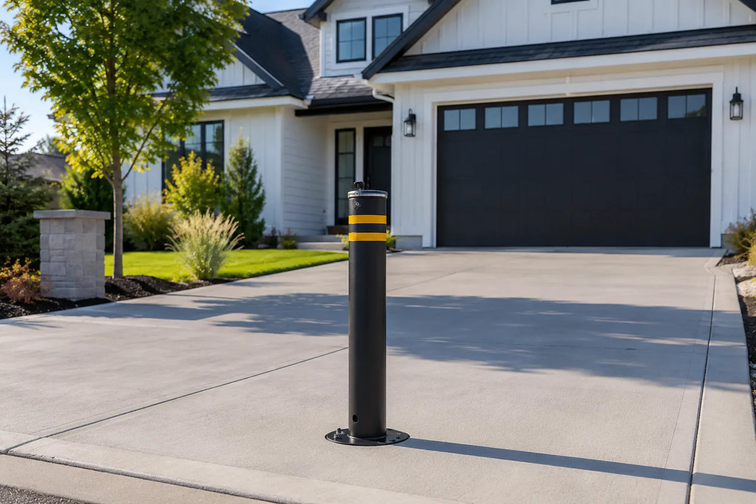 Removable parking bollard installed on a residential driveway